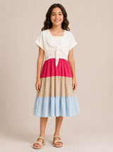 Tiered Midi Dress with Tie-Front Top