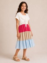 Tiered Midi Dress with Tie-Front Top