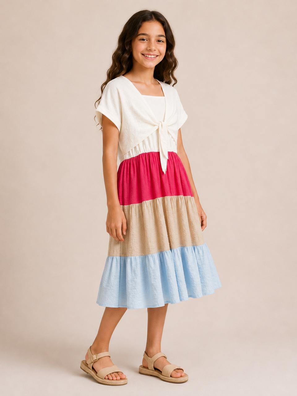 Tiered Midi Dress with Tie-Front Top