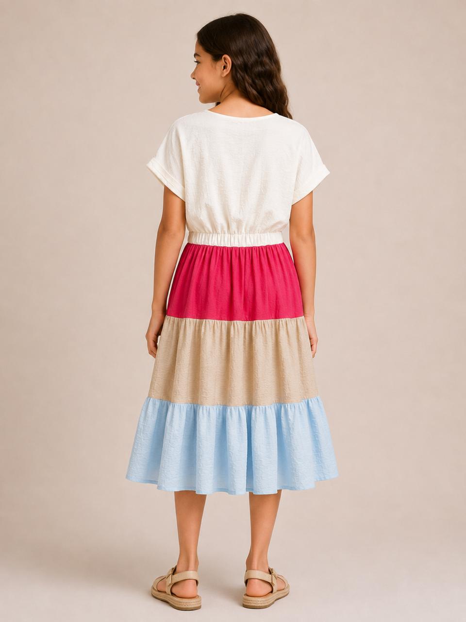 Tiered Midi Dress with Tie-Front Top