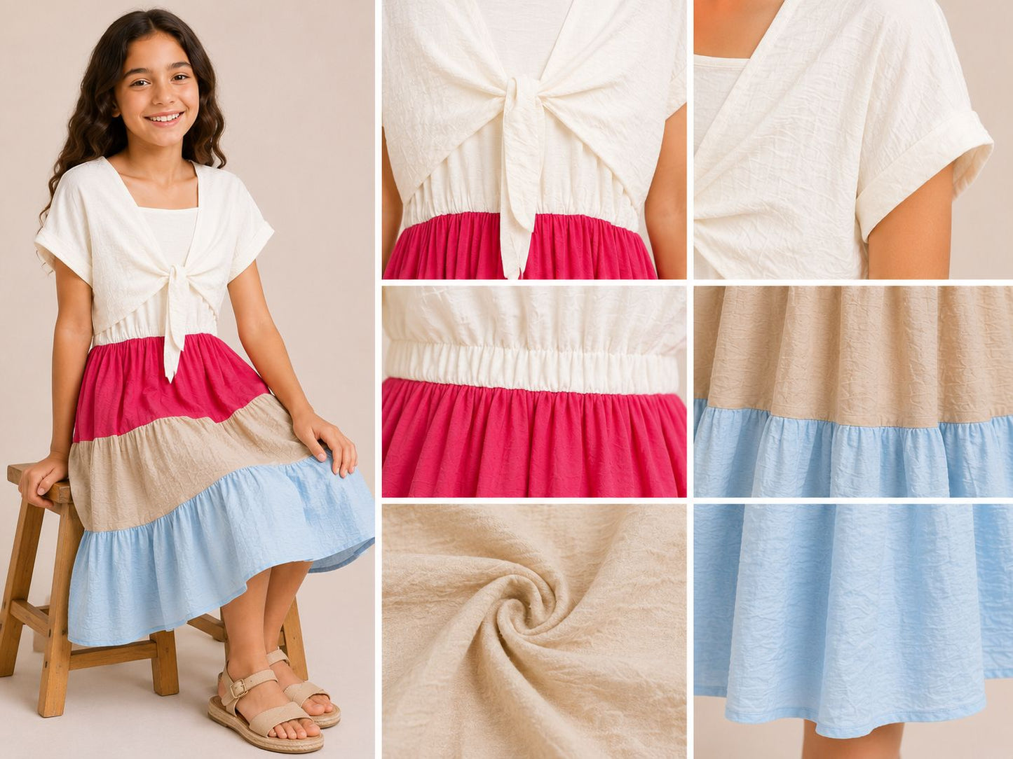 Tiered Midi Dress with Tie-Front Top