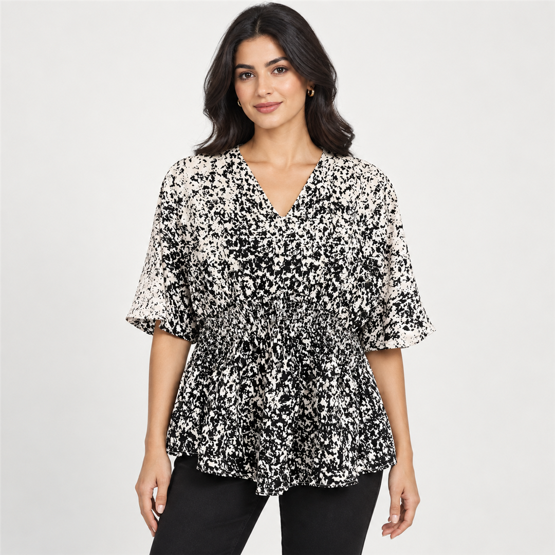 Women Speckled Print Drawstring-Waist Blouse