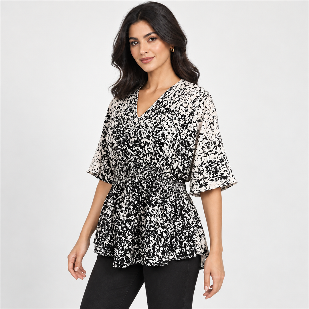 Women Speckled Print Drawstring-Waist Blouse