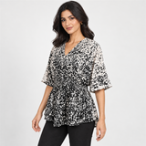 Women Speckled Print Drawstring-Waist Blouse