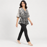 Women Speckled Print Drawstring-Waist Blouse