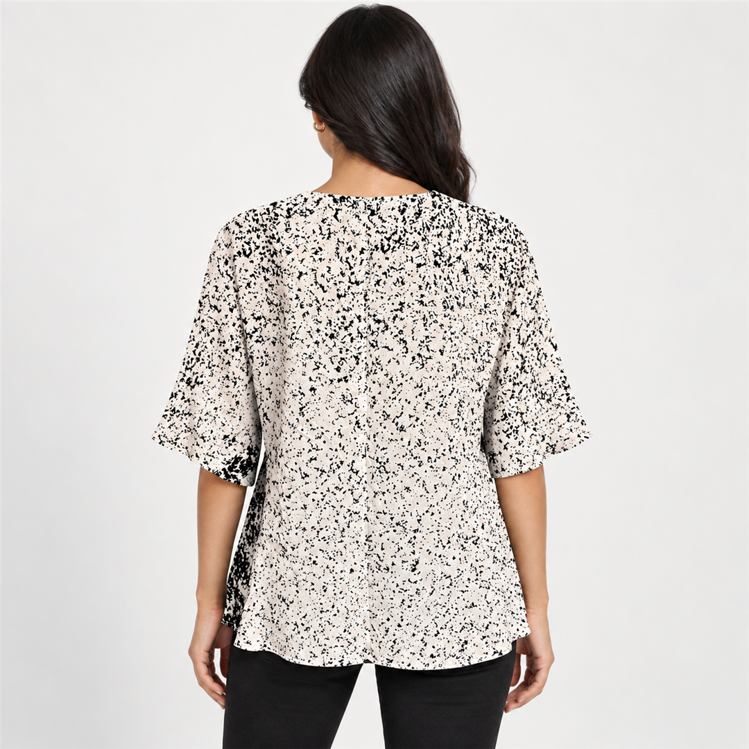 Women Speckled Print Drawstring-Waist Blouse