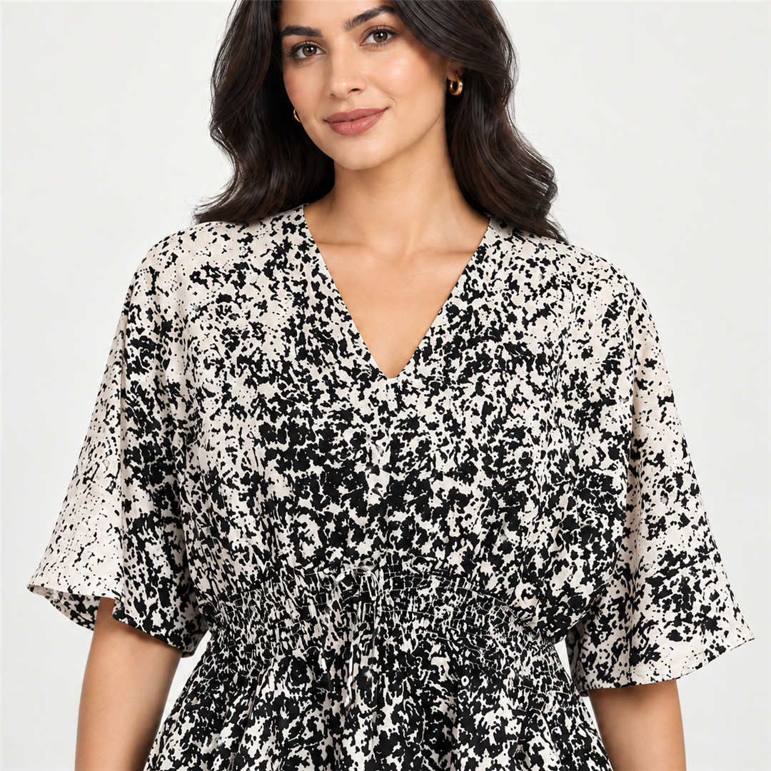 Women Speckled Print Drawstring-Waist Blouse