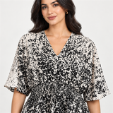 Women Speckled Print Drawstring-Waist Blouse