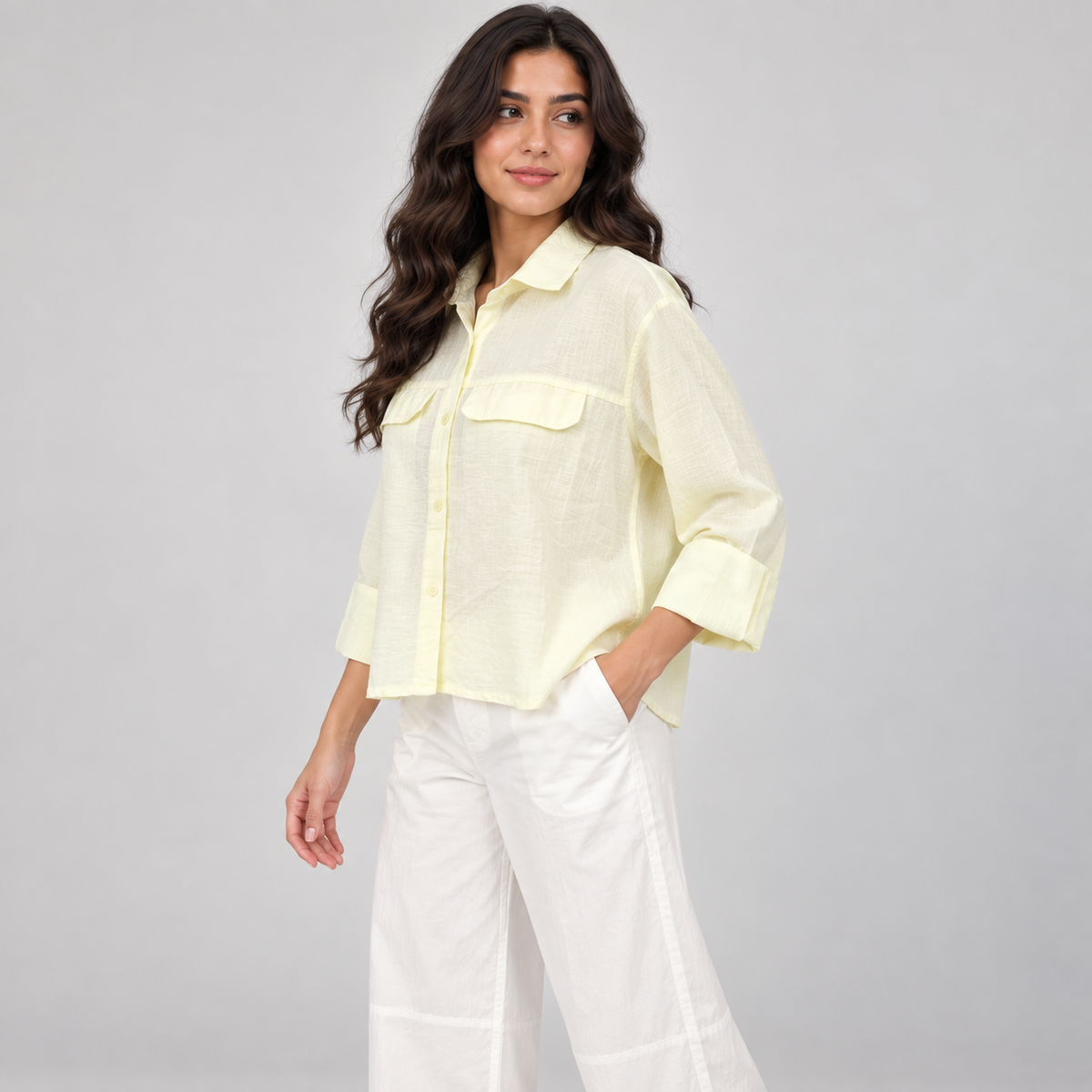 Women Striped Linen-Blend Utility Shirt
