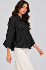 Women Striped Linen-Blend Utility Shirt