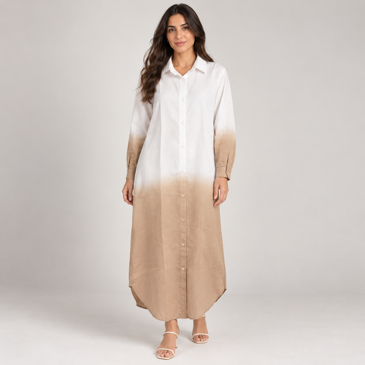 Women Ombre Button-Down Maxi Dress