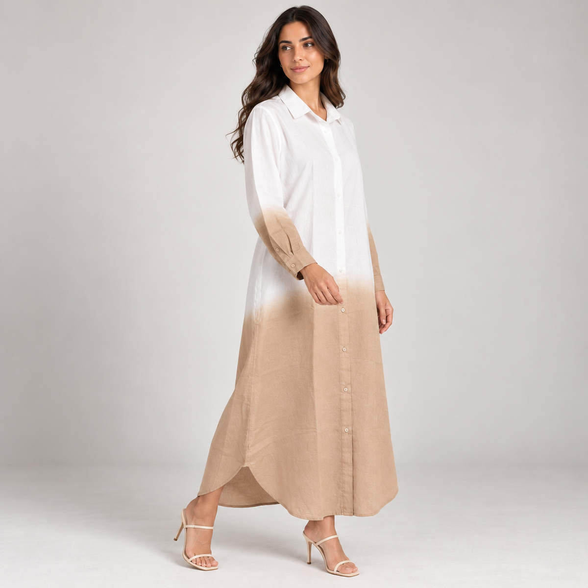 Women Ombre Button-Down Maxi Dress