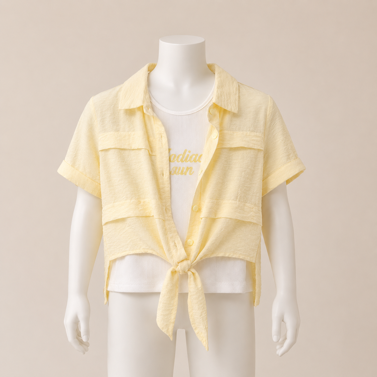 Girls Linen Shirt & Printed Tank Twin