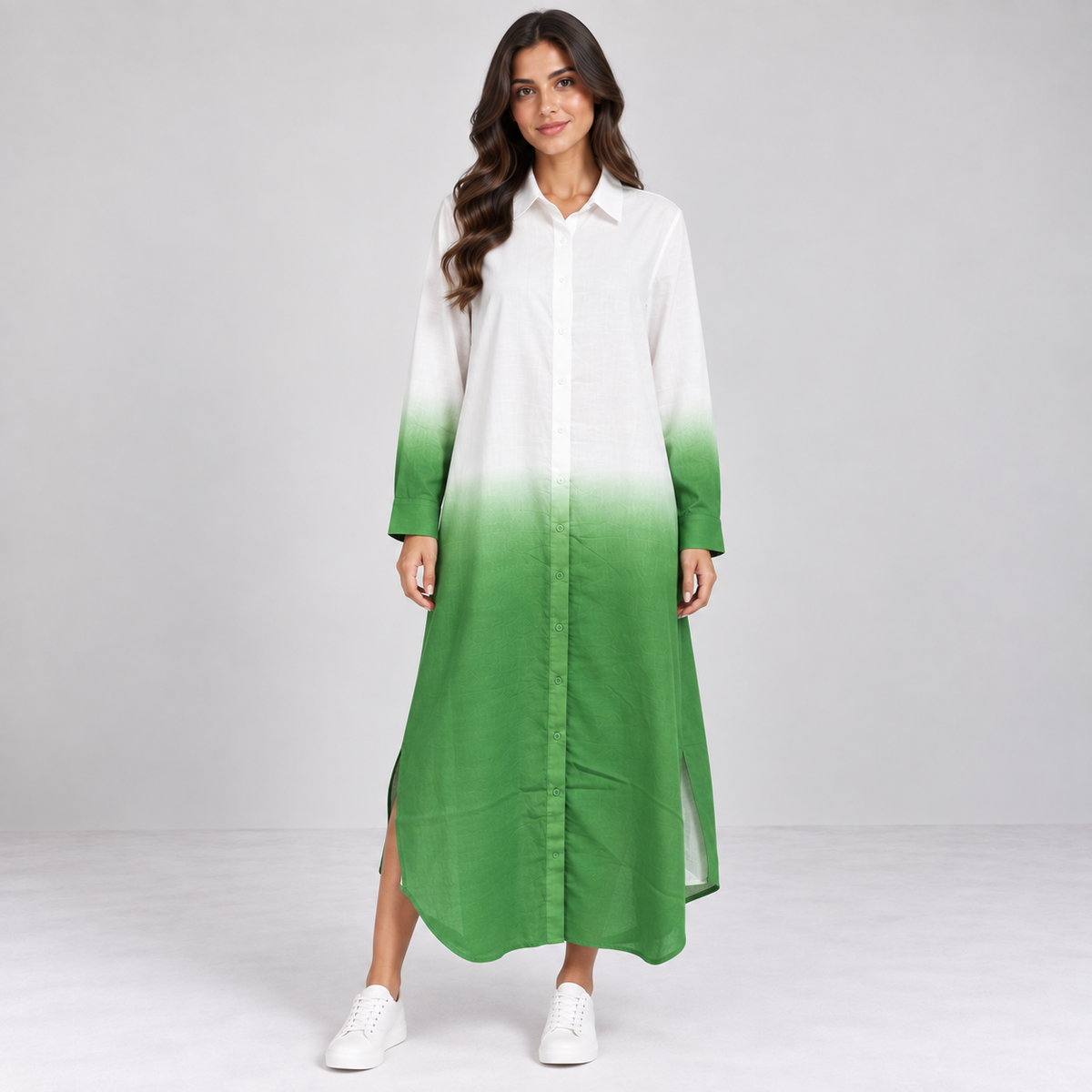 Women Ombre Button-Down Maxi Dress