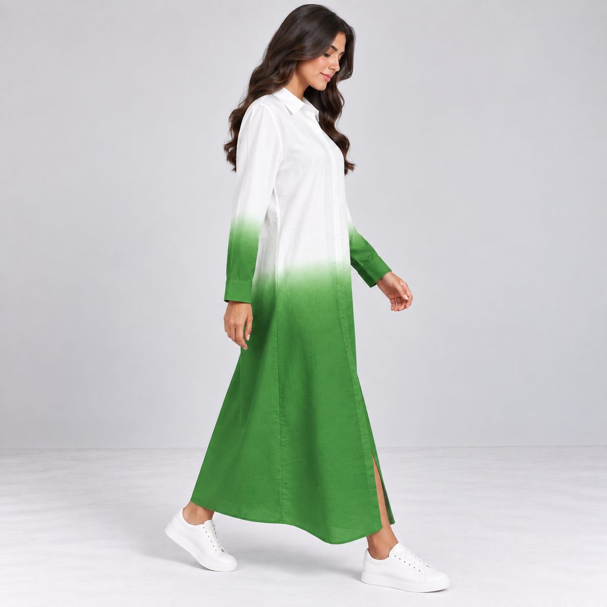 Women Ombre Button-Down Maxi Dress