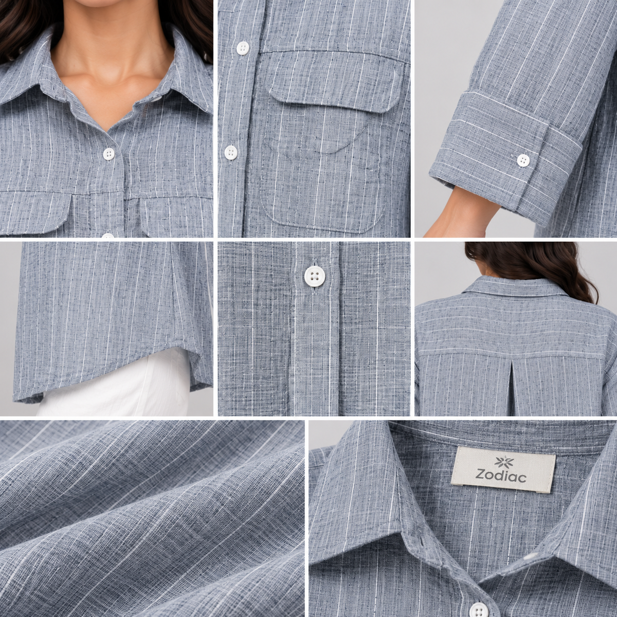 Women Striped Linen-Blend Utility Shirt