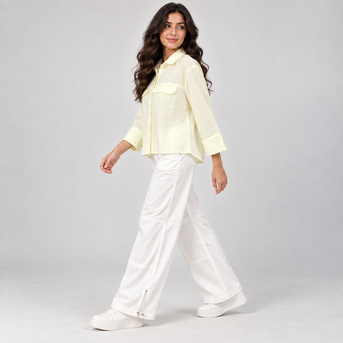 Women Striped Linen-Blend Utility Shirt