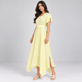 Women Button-Front Flutter Sleeve Midi Dress