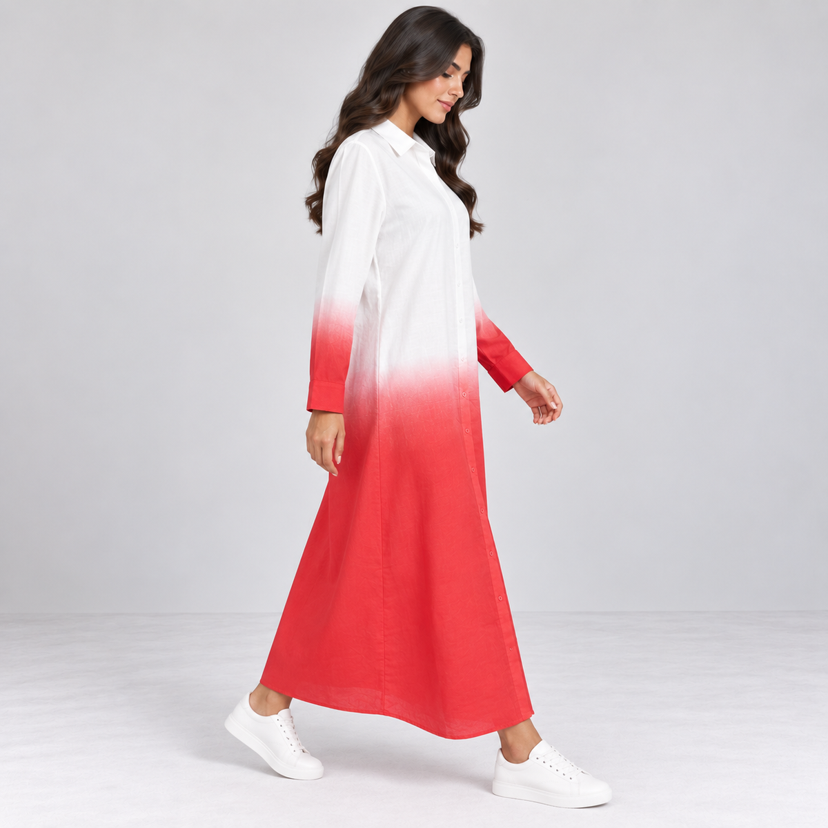 Women Ombre Button-Down Maxi Dress