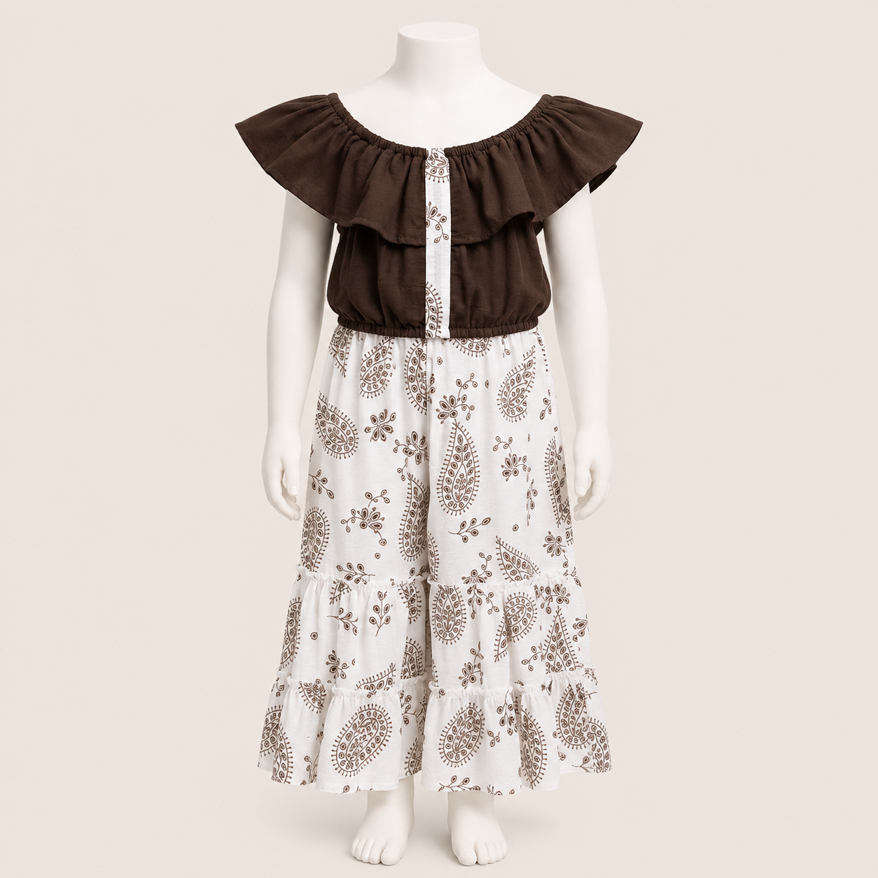Kids Solid Blouse and Printed Pants Set