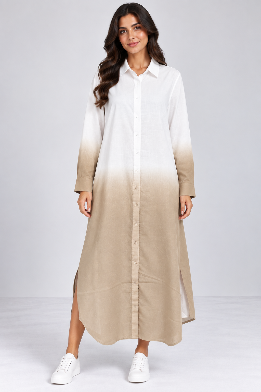 Women Ombre Button-Down Maxi Dress
