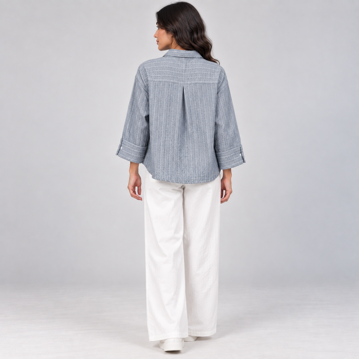 Women Striped Linen-Blend Utility Shirt