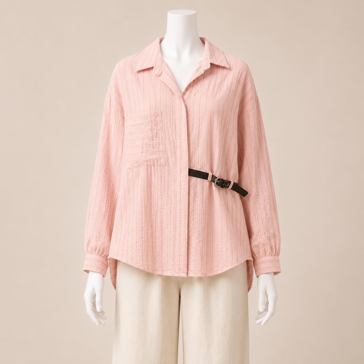 Women Striped Blouse with Side Belt Detail