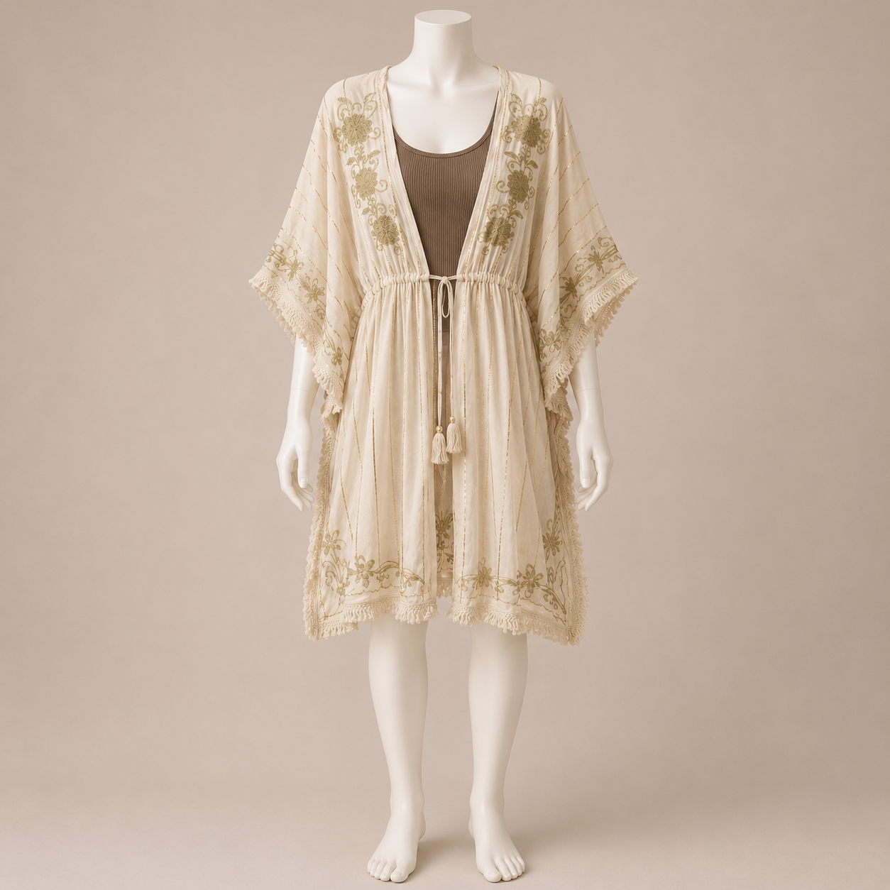 Fringe Trim Tie Front Kaftan