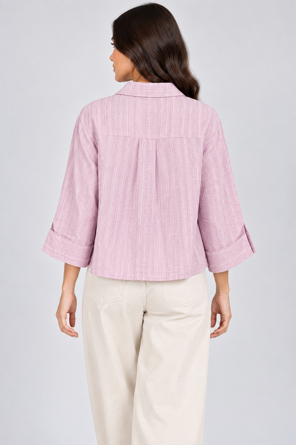 Women Striped Linen-Blend Utility Shirt