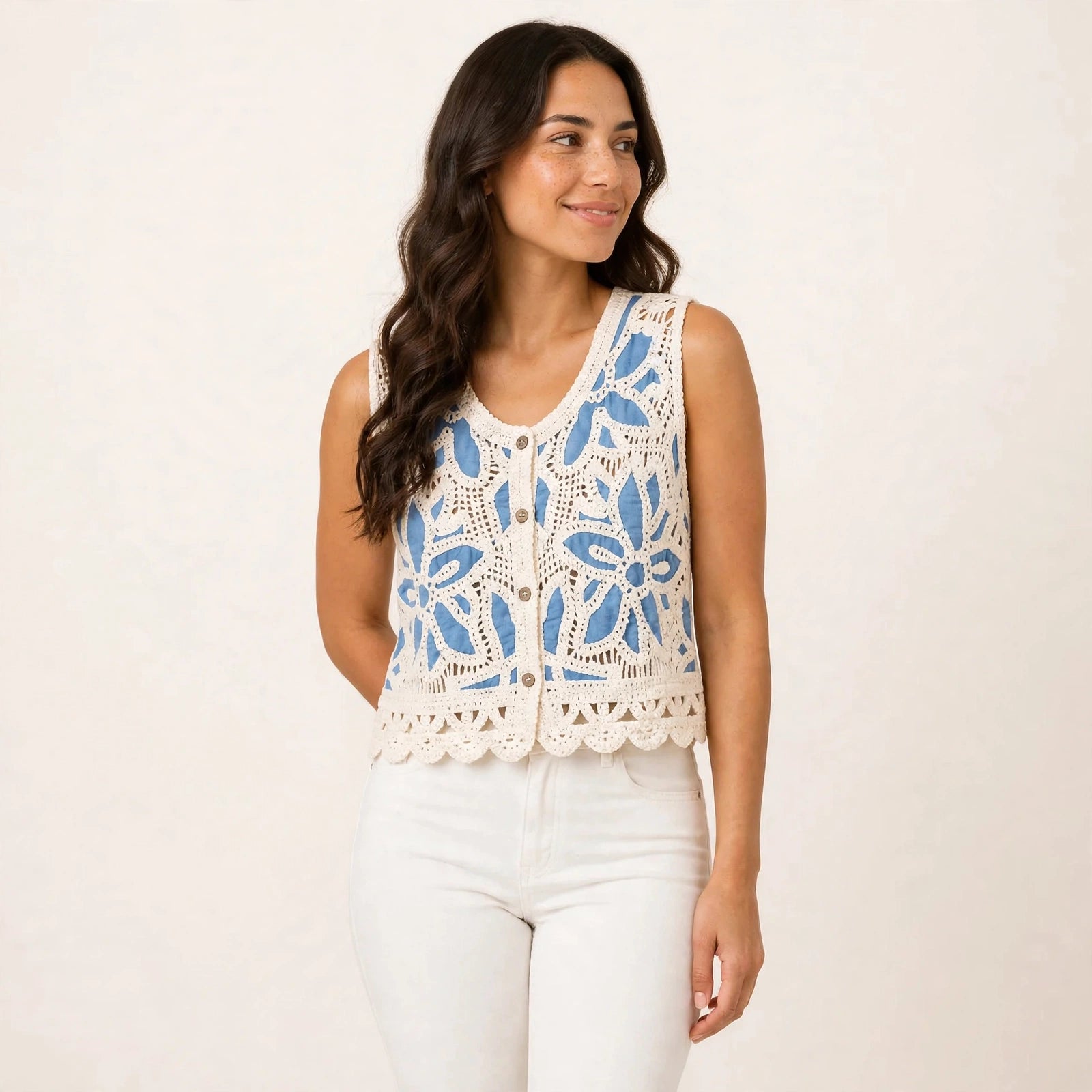 فيست نسائي من قماش الجوبير بنقشة زهور
