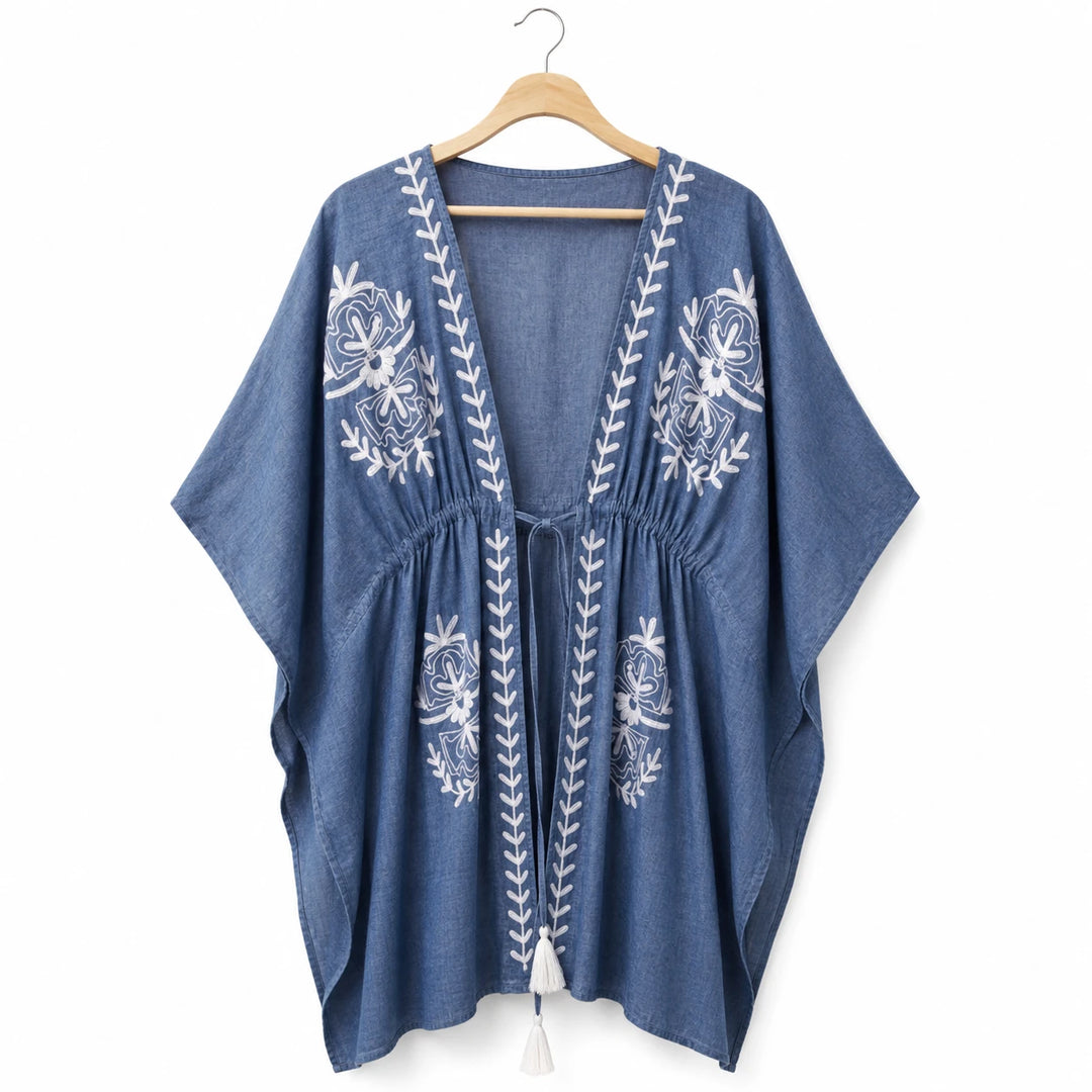 Embroidered Poncho Cover Up