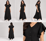 Women Button-Front Flutter Sleeve Midi Dress