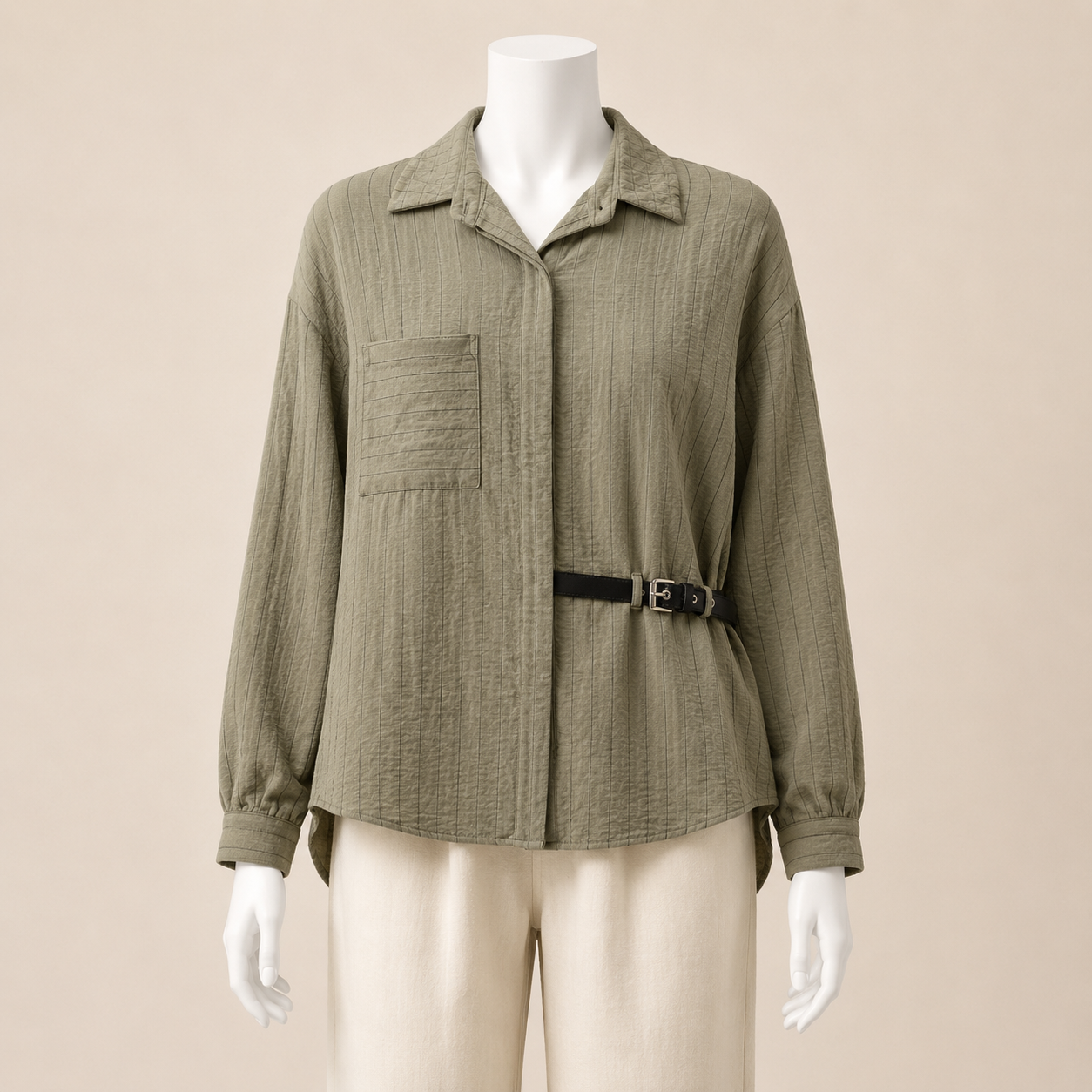 Women Striped Blouse with Side Belt Detail