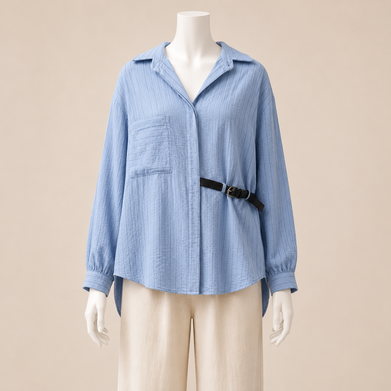 Women Striped Blouse with Side Belt Detail