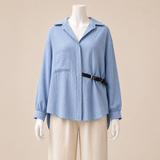 Women Striped Blouse with Side Belt Detail