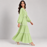 Women Trimmed Tie-Front Blouse and Tiered Skirt Set